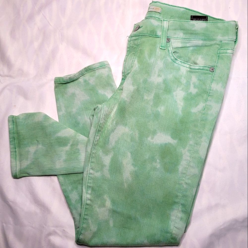 7 For All Mankind Green And White Women's Skinny Jeans Comfy Firm Fit